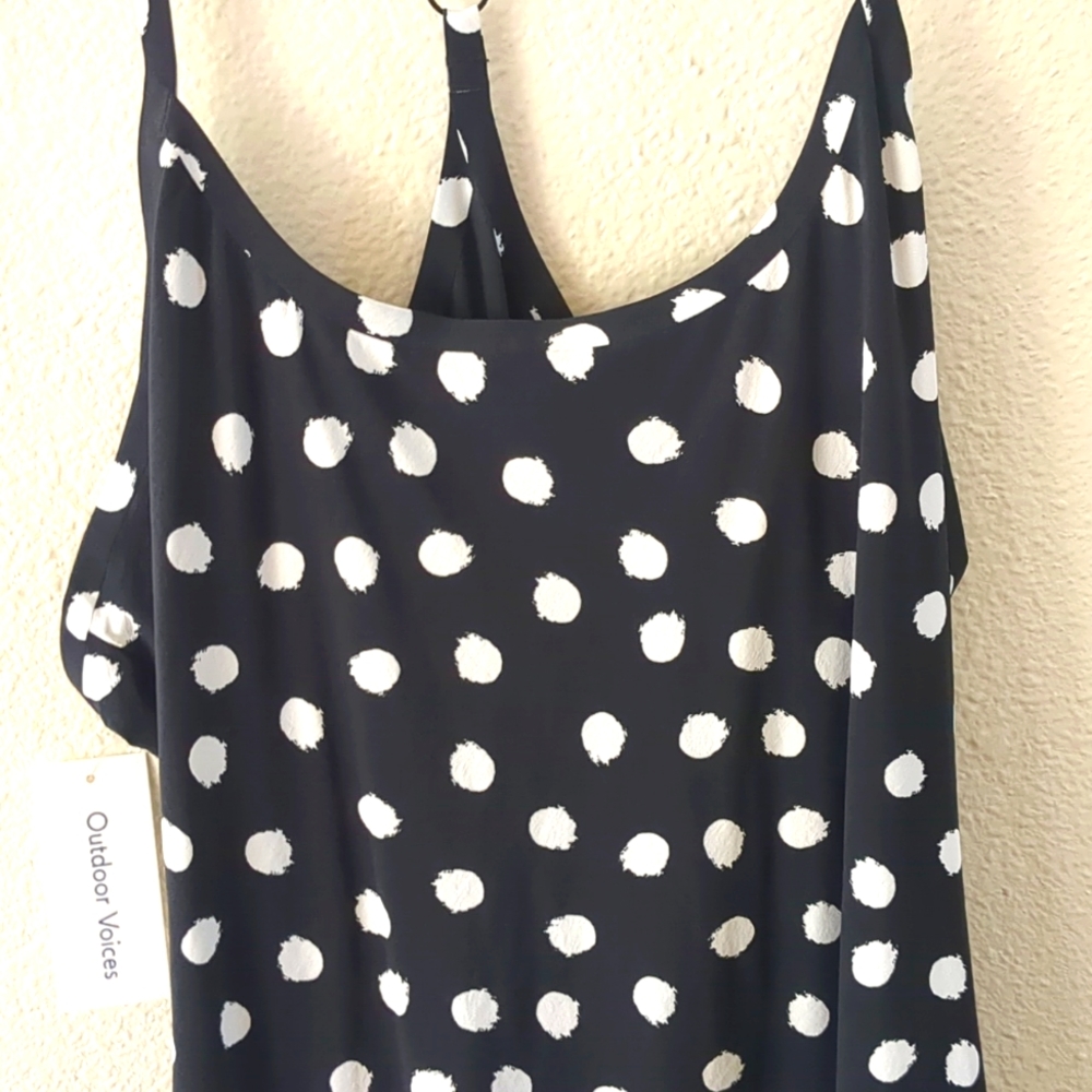OUTDOOR VOICES exercise dress black, white polka dot